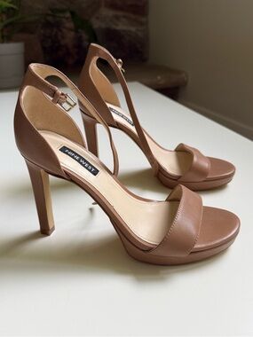 Nine West Nude Brown Strappy Platform High Heel Sandals